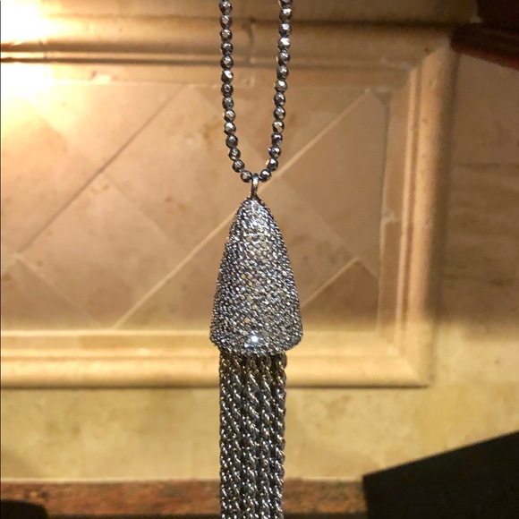 Faceted Hematite & Marcasite Tassel Long Necklace - Picture 6 of 13